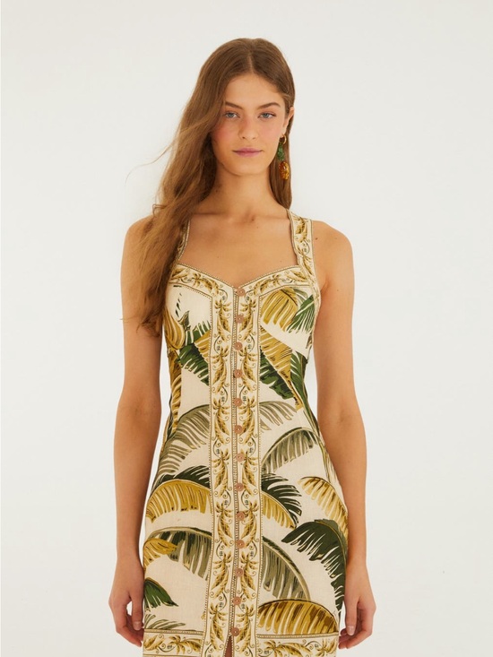 FARM Rio Dresses & Skirts - FARM Rio Cream Palm-Print Mini Dress with Green and Yellow Leaves
